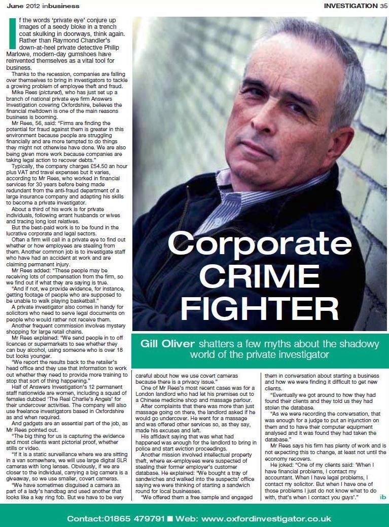 Private Investigator in the Oxford Times